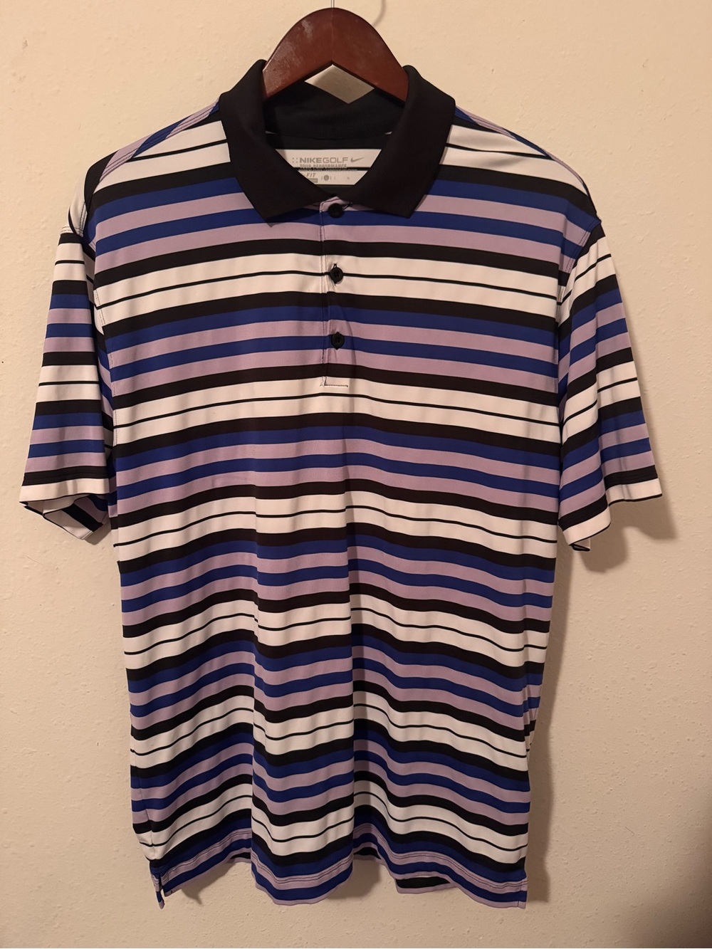 Nike Men's Blue, Black & White Striped Polo